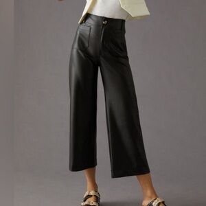 Maeve Colette Pants Wide Leg Cropped Faux Black Leather Pants Size 32